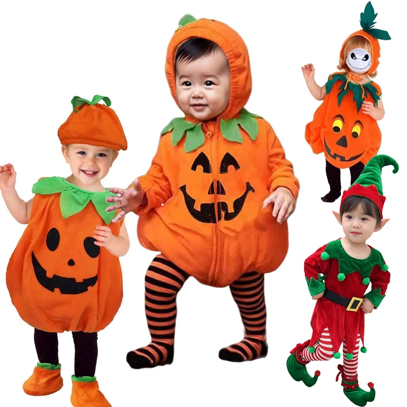 

2025 Cosplay Pumpkin Jumpsuit Baby Girls Boys Halloween Costume Sets Carnival Party Clothes Baby Girl Set Holiday Gifts