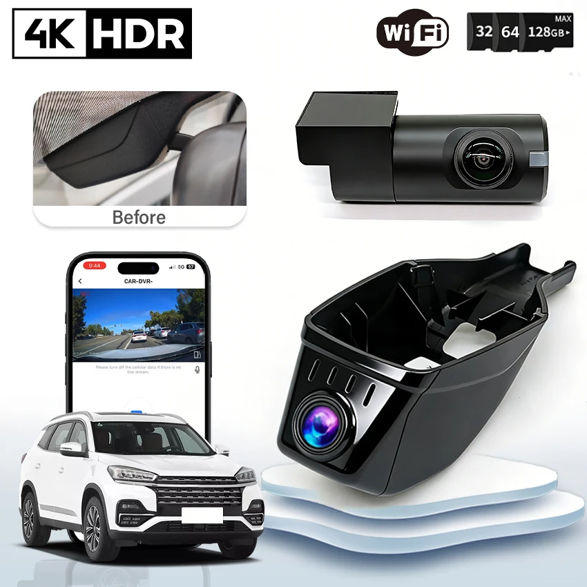 

Night Vision 4K HD 2160P Plug and Play WIFi Car DVR Video Recorder Dual Lens Dash Cam For Chery Tiggo 7 Tiggo 8 Pro 2020-2022