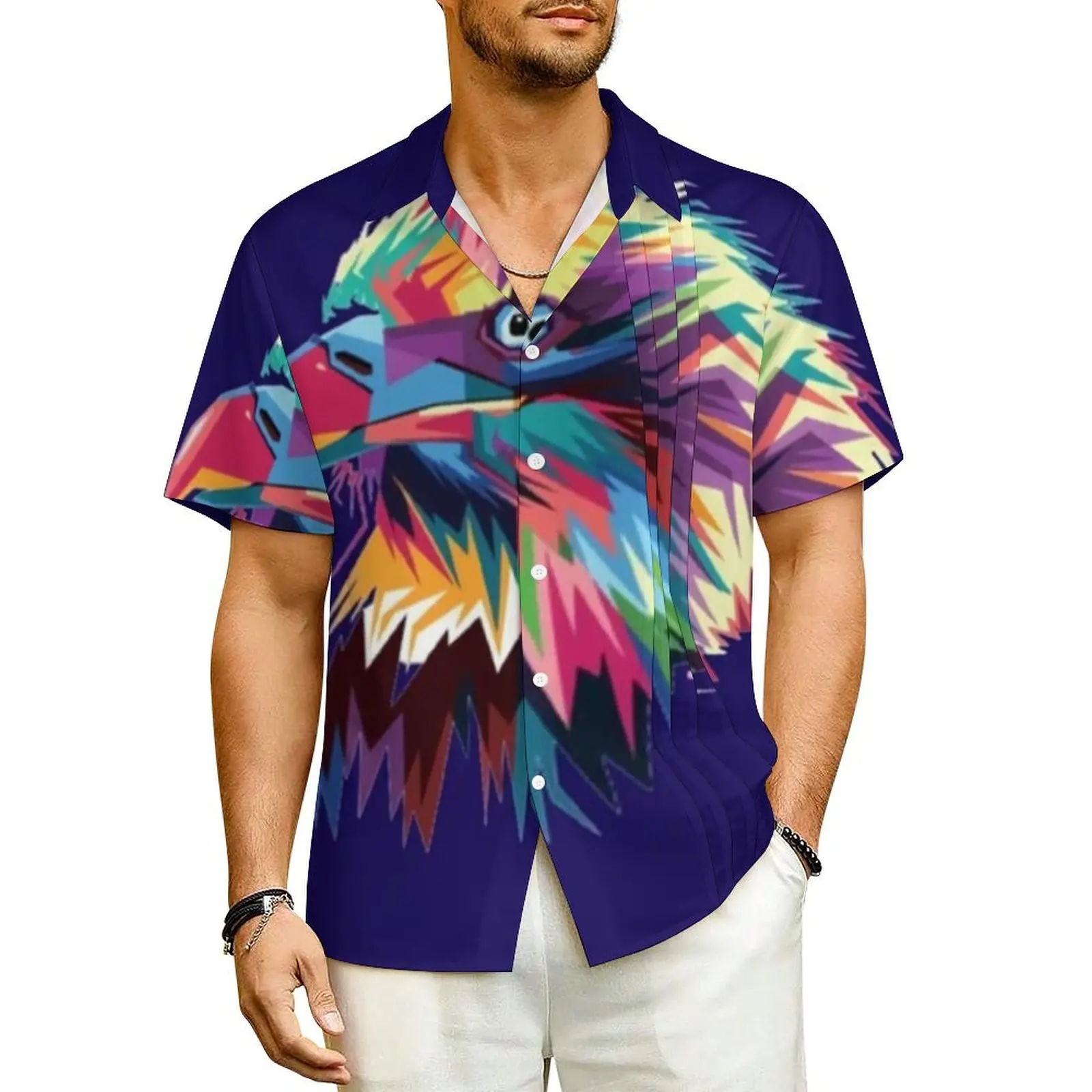 

Eagle Face Vacation Shirt Men Abstract Colorful Eagles Head Art Casual Shirts Hawaiian Short-Sleeve Comfortable Oversize Blouses