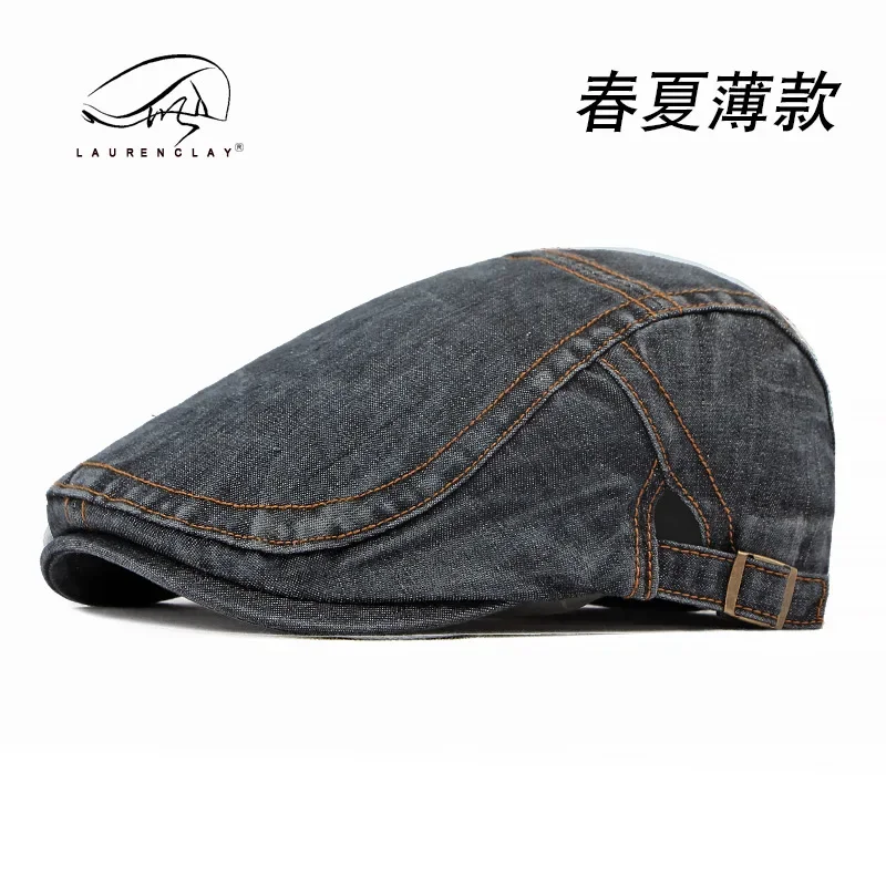 Men Beret Denim Cotton Buckle Adjustable Newsboy Hats Cabbie Gatsby Cap Flat Driving Caps Vintage Kpop Irish