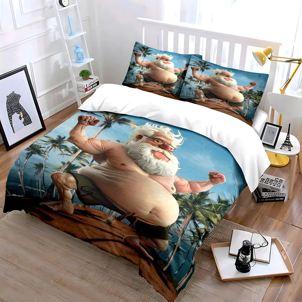 Muscular old man in tropical setting Print Bedding Set 1 Duvet Cover 2 Pillowcases for Adult and Children Luxury Gift Full Size