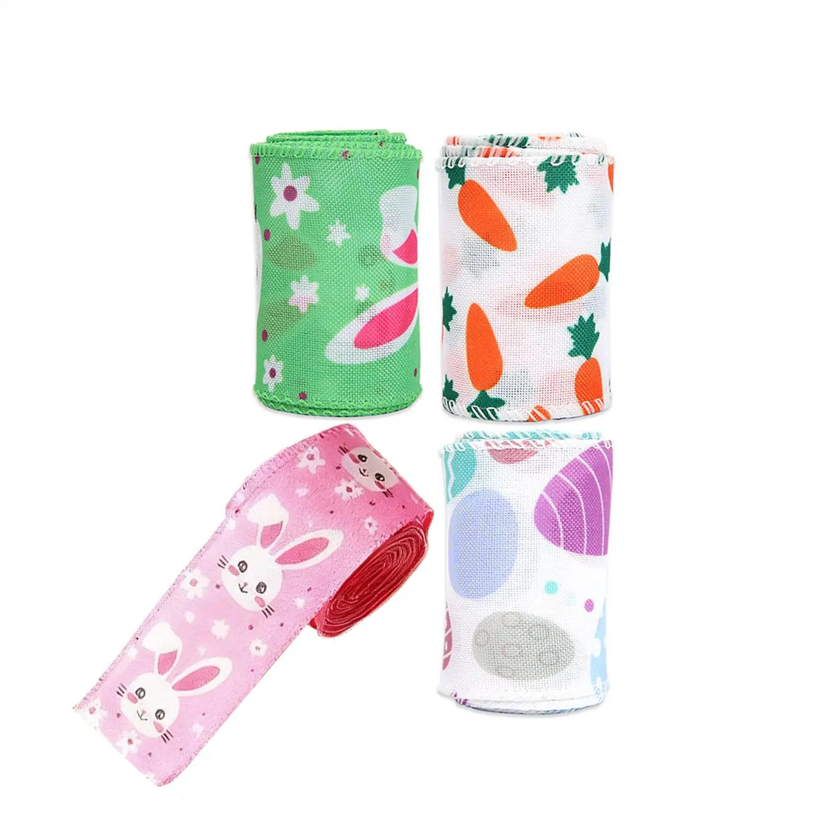 4pcs Easter Wrapping Ribbons Rabbit Easter Egg Printed Fabric Craft Ribbons for Gift Packaging Wreath Bow Crafts Party Decor