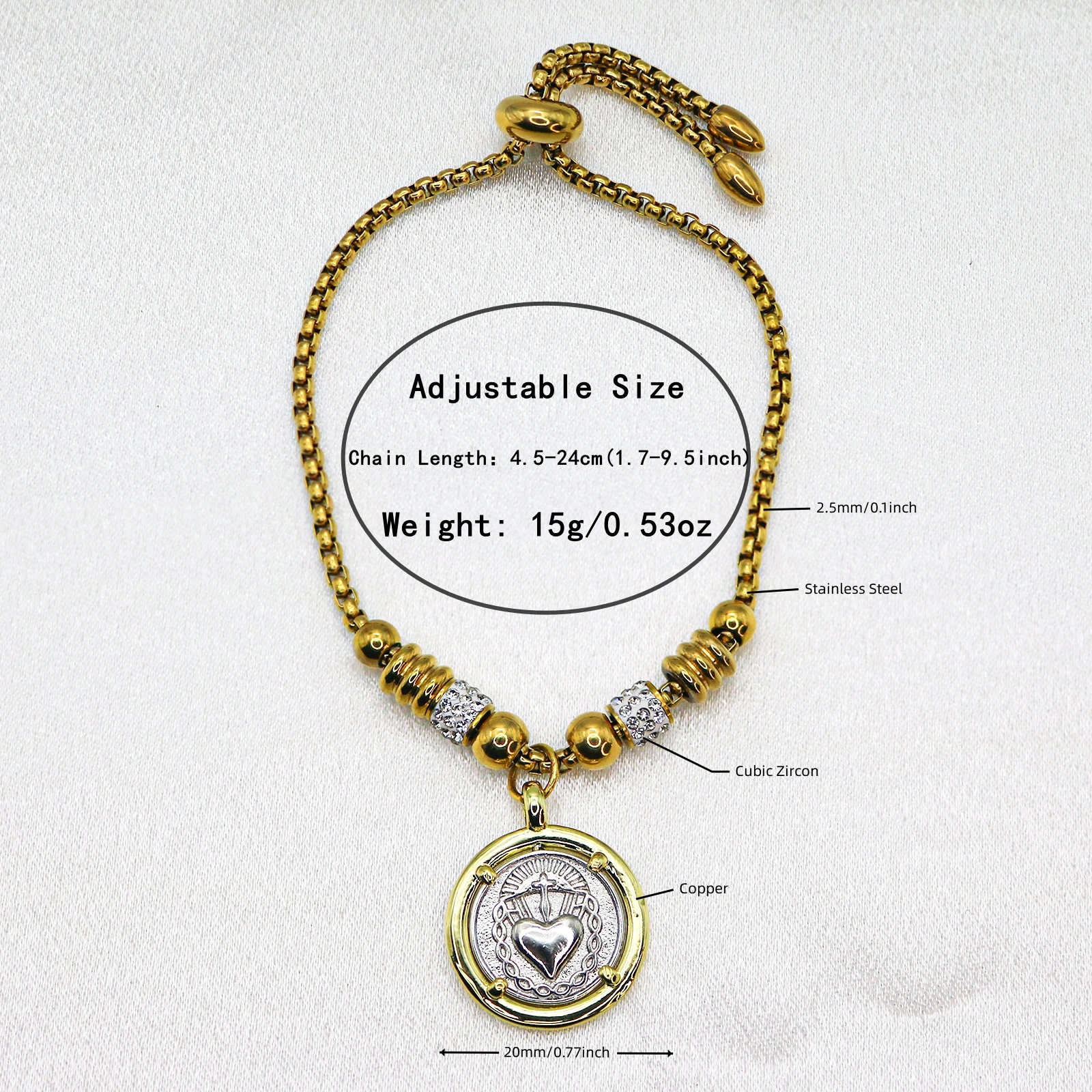 قابل للتعديل مطلية بالذهب حواف القلب المقدس يسوع ميدالية سحر أساور فضية عملة الصلاة ثعبان سلسلة سوار جوهرة الكاثوليكية #6