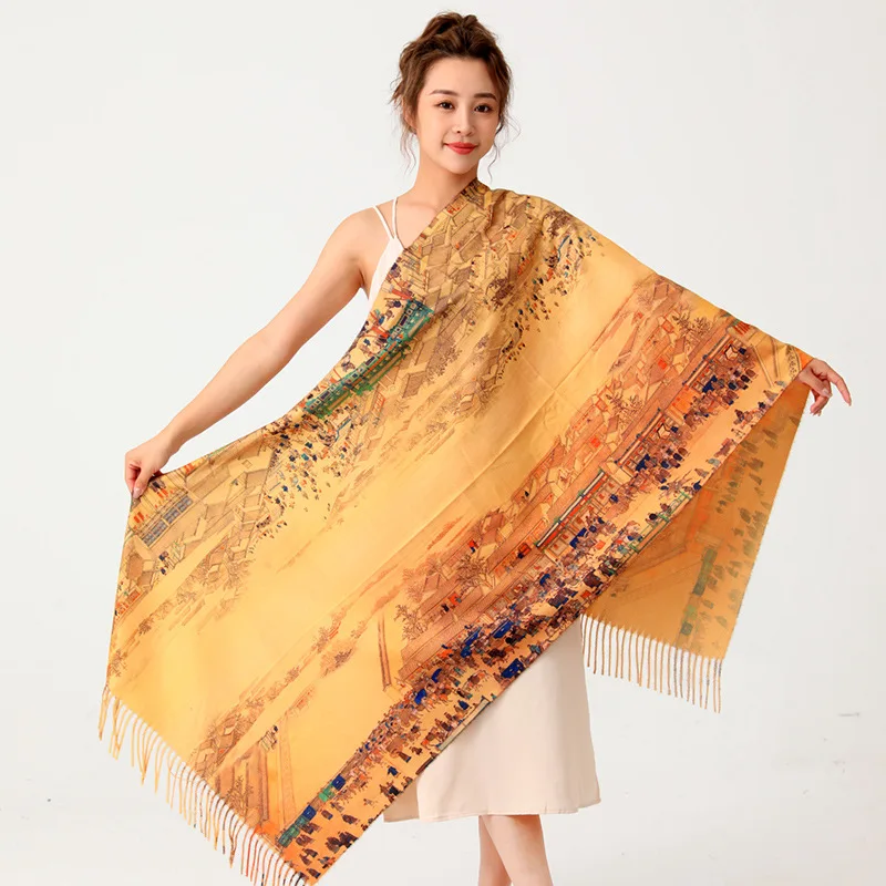 

Роскошные шали 200x66 см, шарфы с кисточками, женская накидка из искусственного кашемира, цветочный принт, шарф, шарф