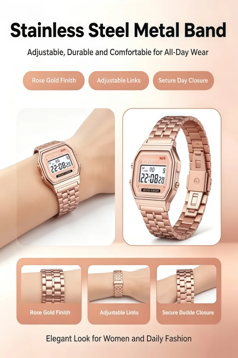 New Steel Strap Watches Women Watch Men Business Clock Multifunction LED Digtal Sports Wrist Watch Electronic Clock Electron wi