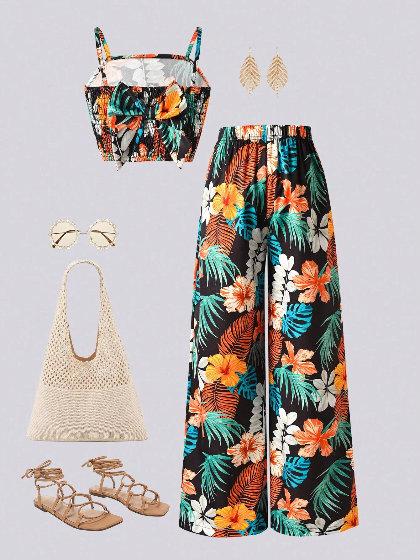 Girls' Spring Summer Fashion Camisole Top & Long Pants Loose Comfortable for Vacation Outdoor Play