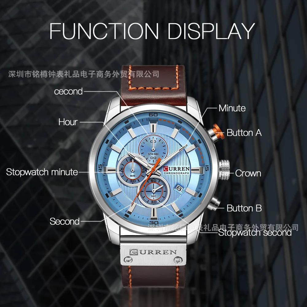 2024 Curren/karin Hot Sale 8291 Men's Watch Belt Men's Watch New Six Pin Calendar Watch Needle Buckle Waterproof Watch