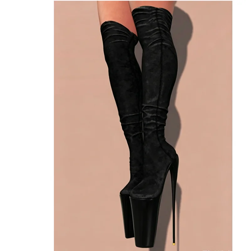 Black Over Knee High Platform Boots Round Toe Thin High Heel Fashion Sexy Cool Winter Big Size 2025 Woman Shoes Zapatillas Mujer