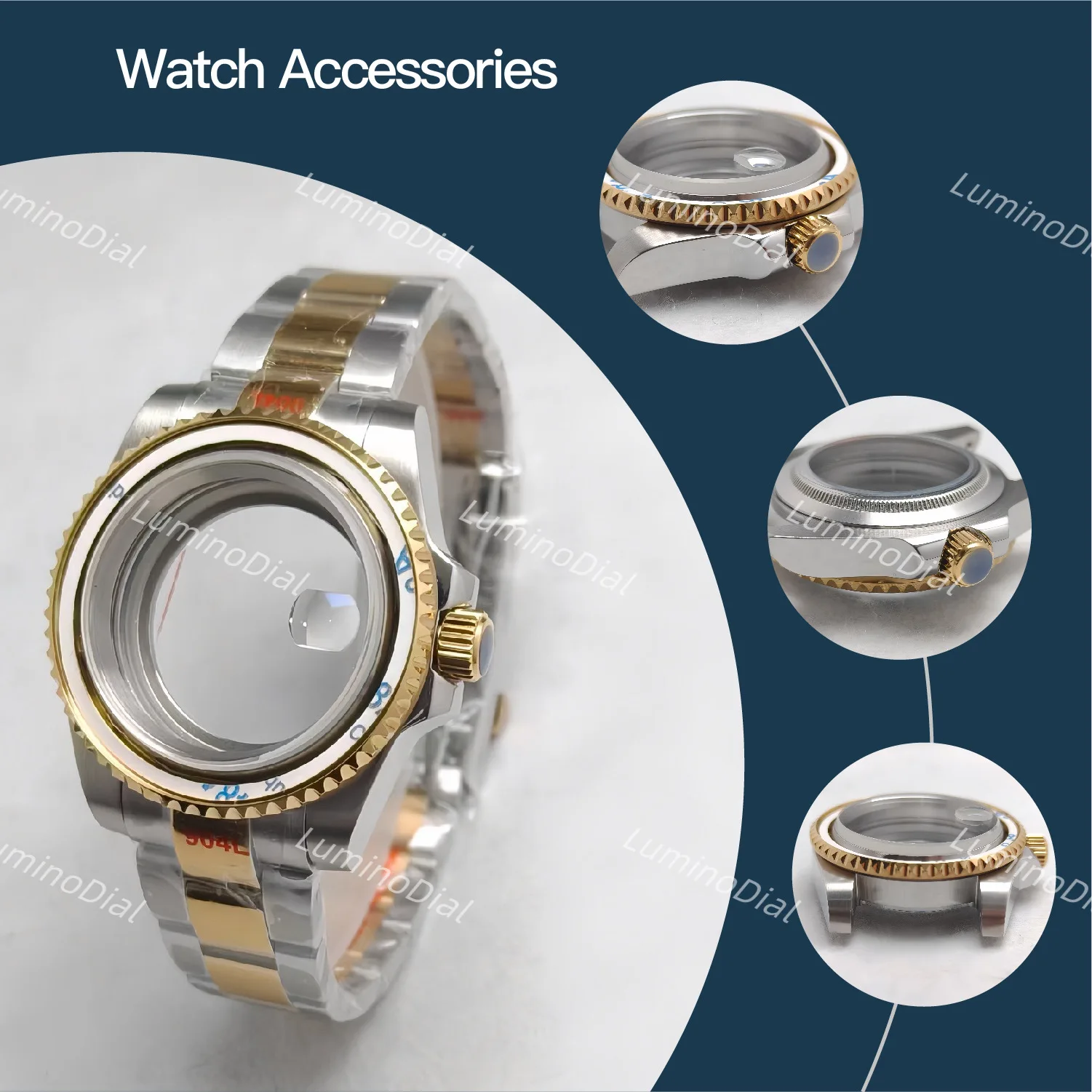 

Men Watch Accessories 40mm SUB series Case Gold in the middle Sapphire Glass Watch Accessories for NH34/35 movements