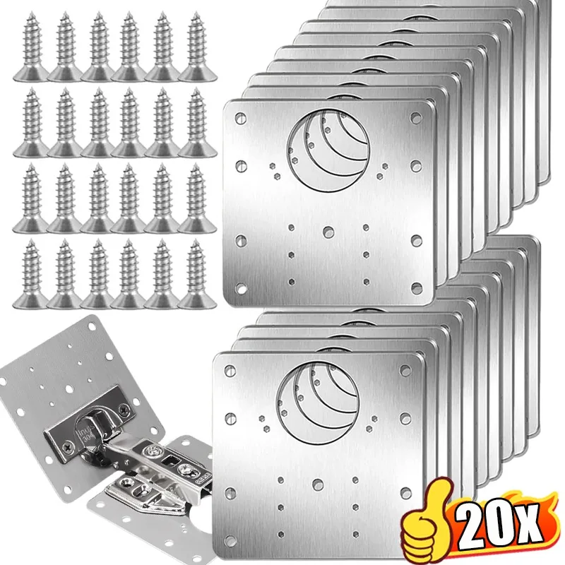 Cabinet Door Hinge Repair Plate Kit Stainless Steel Heavy Duty Hinge Repair Board With Mounting Screws Furniture Hardware Tools