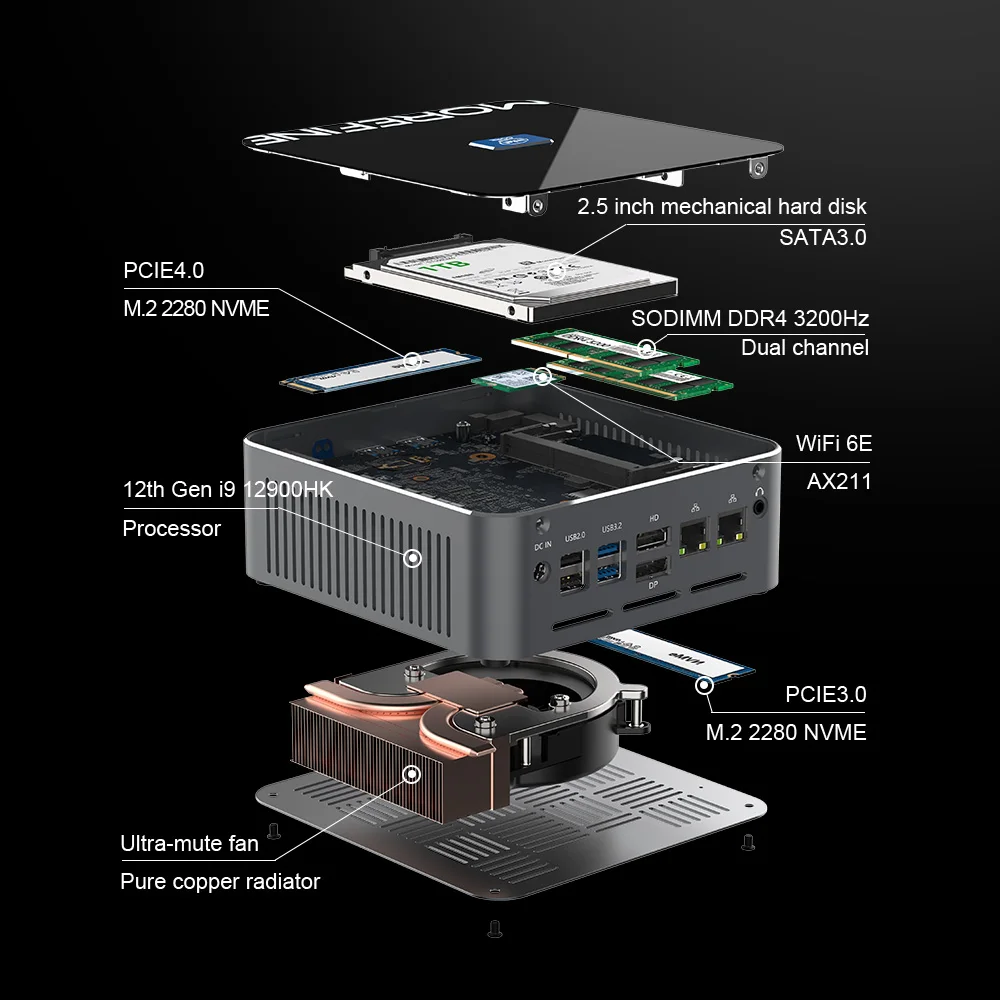 Pas cher Mini PC Ordinateur De Bureau avec Core i9-13900H i9 12900Ian Jusqu'à 5.4GHz Windows 11 Pro touristes LAN DP/HDMI/USB-C Triple Affichage