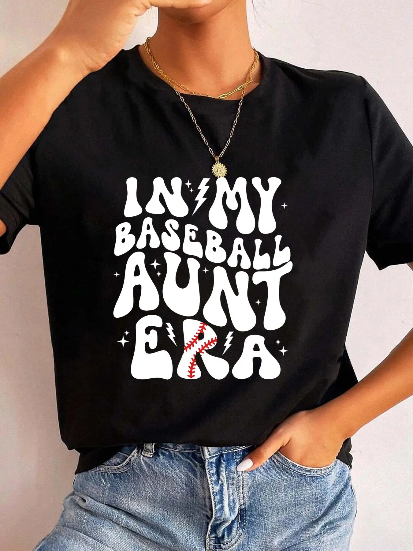 Baseball Aunt Era Funny Graphic Tee for Women Retro Vintage Auntie Shirt Soft Comfortable Short Sleeve Casual Summer Top