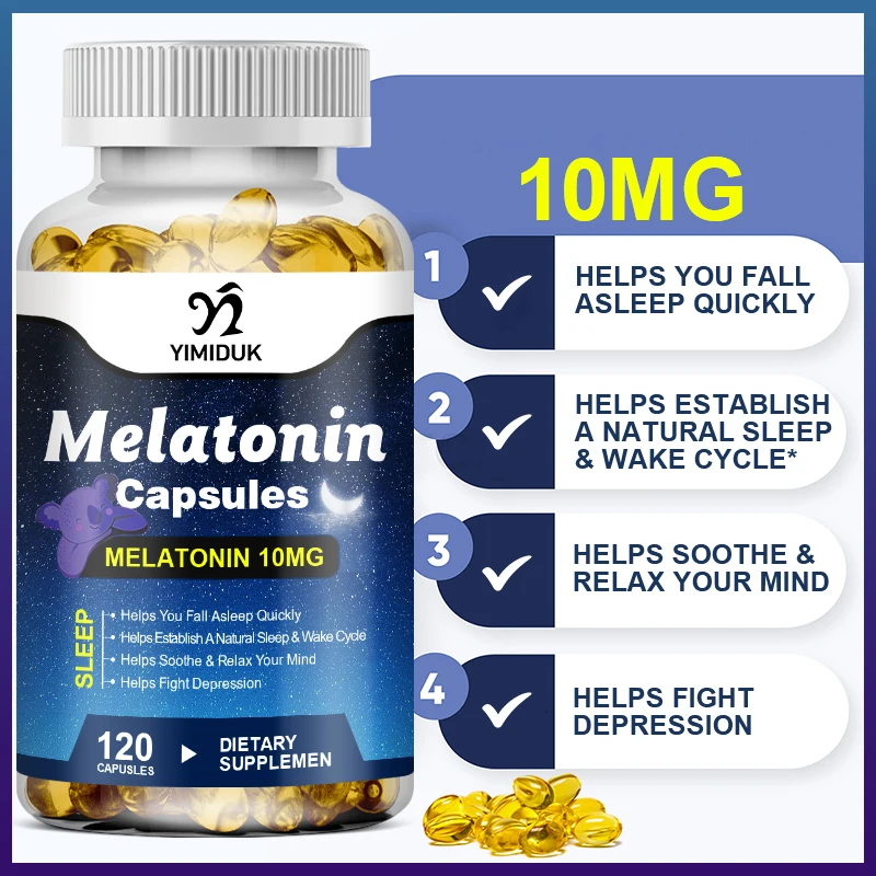 10Mg Melatonin Capsules Anxiety Stress Relief Help Deep Sleep Save Insomnia Supplements Melatonin Healthy Sleep