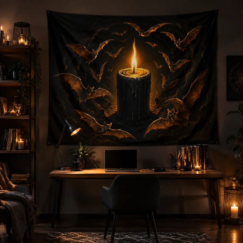 VIKAMA Witchcraft Dark Tapestry, Ghostly Mist and Ghost Face Wall Hanging, Eerie Occult-Themed Printed Tapestry, Home Decor