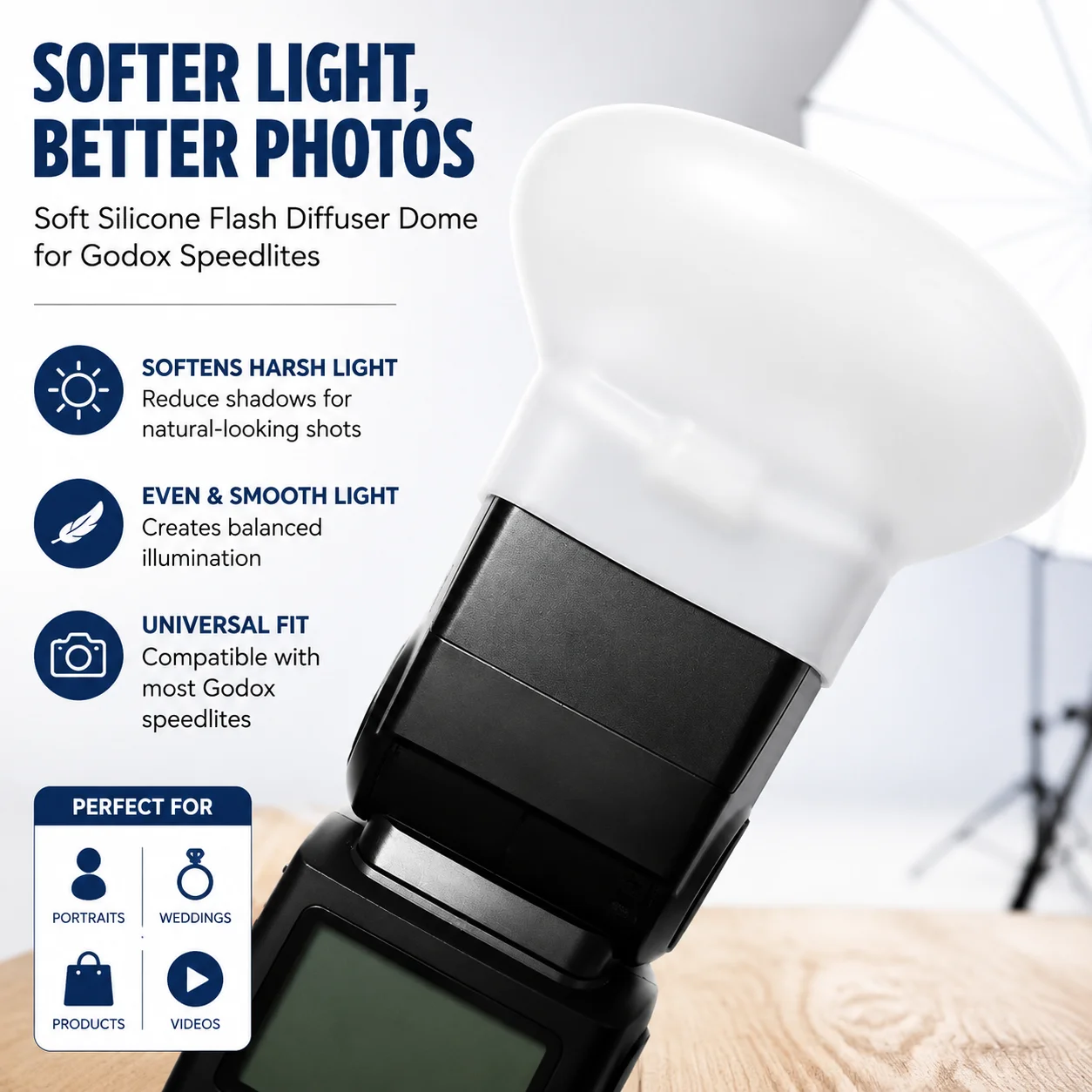Soft Silicone Flash Diffuser Dome for Godox V860III V850III TT685 TT600 TT520 Speedlight, Soften Shadow Light Modifier