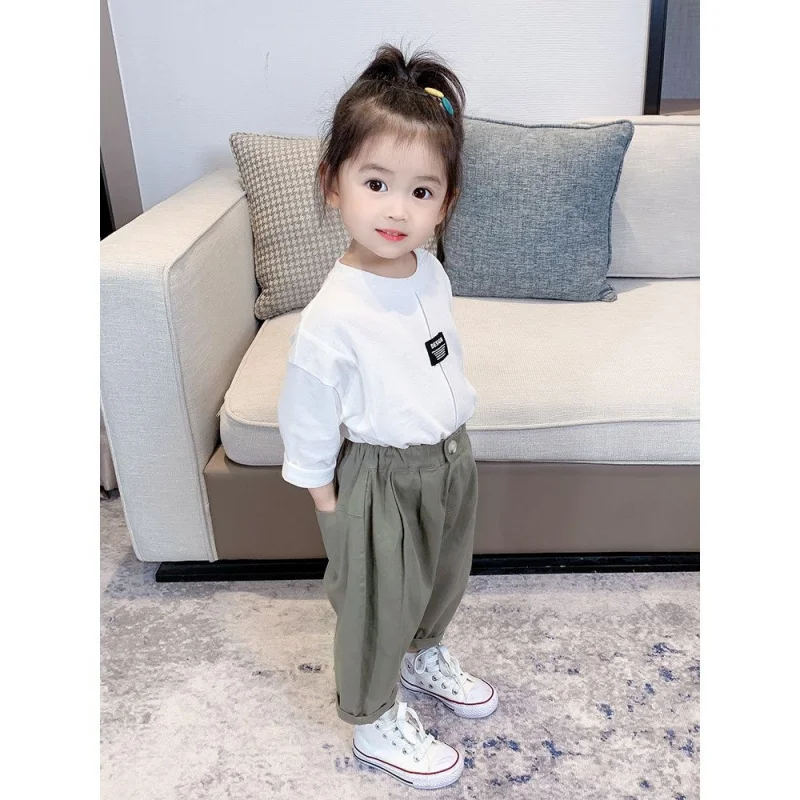 

Children's Spring and Autumn Outfit New Pure Cotton Trendy Set for Young Girls4Loose Long SleeveTFashionable two-piece shirt set