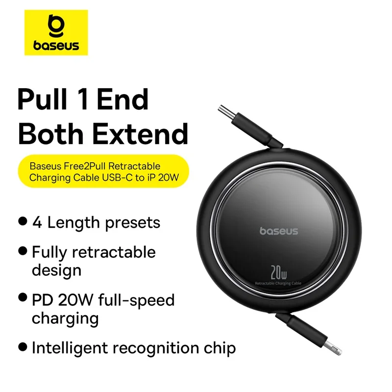 Baseus Retractable PD 20W USB C Cable For iPhone 14 13 12 Pro Max iPad Macbook Wire Fast Charging Type C Data Cord