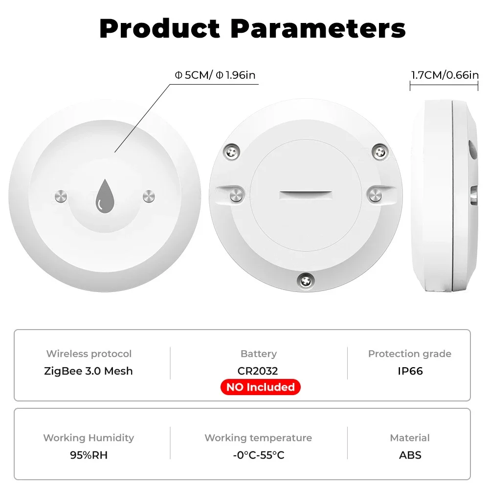 Tuya Smart Zigbee Water Sensor Flood Water Leakage Detector Alarm App Remote Monitoring Support Home Assistant Zigbee2MQTT ZHA