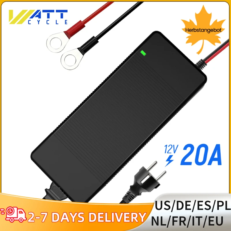 Wattcycle 14.6V 20A Caricabatteria Smart LiFePO4 110-220V 4S 12V Caricatore ad alta potenza per batteria al litio ferro fosfato