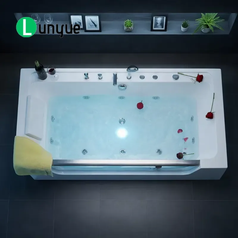 LED Waterfall Acrylic Whirlpool Spa Bathtub with Glass Window and Sprinkler Jets White Headrest 150x80x58cm for Villa