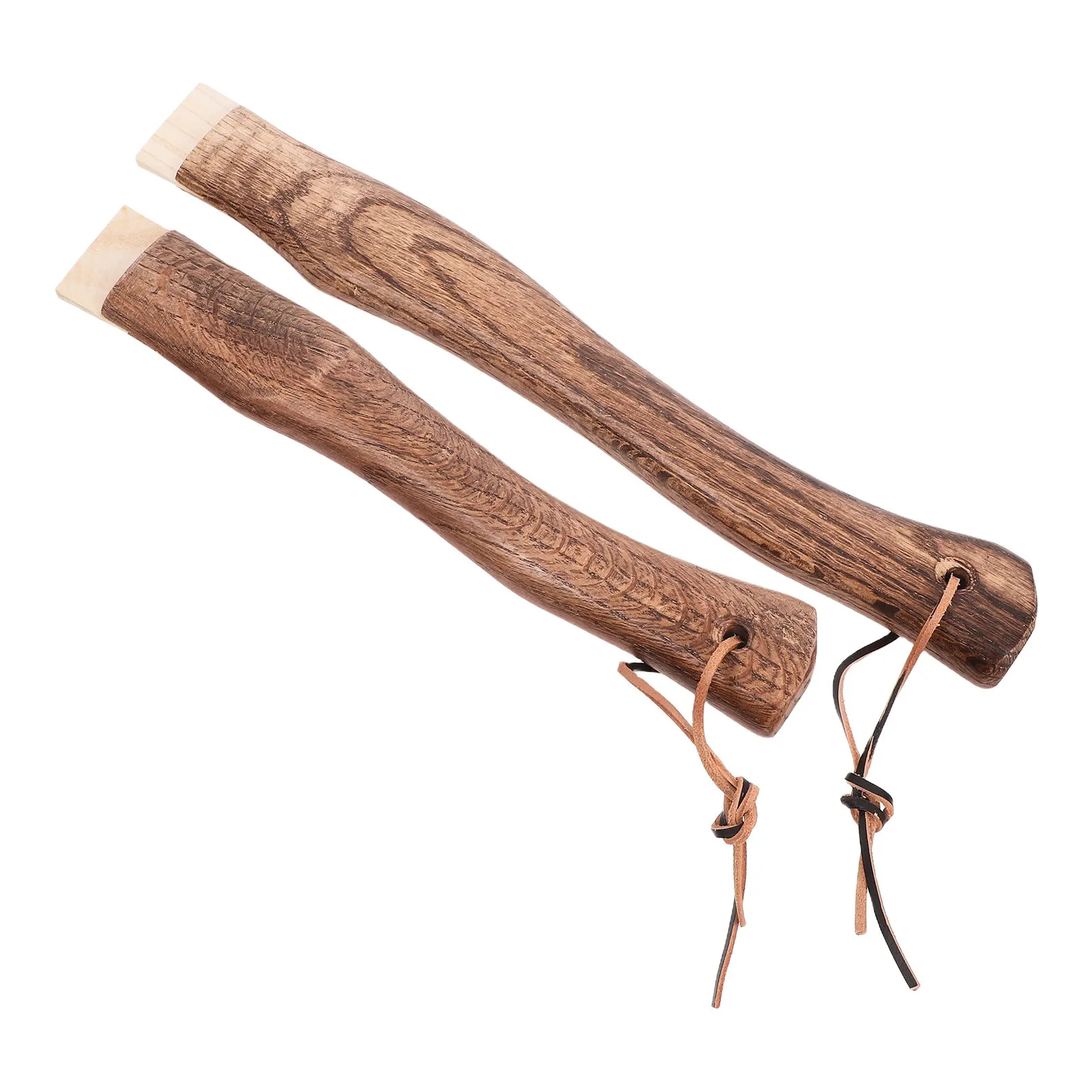 2Pcs Short Wooden Axe Handles Curved Replacement for Hatchet Hammer Solid Wood Handle Hanging Hole Durable Outdoor Use