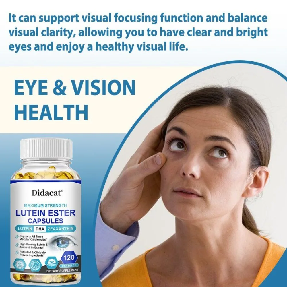 Lutein Ester Capsules Maximum Strength with DHA Zeaxanthin Eye Health Support Macular Carotenoids Vegan Non-GMO 120 Count