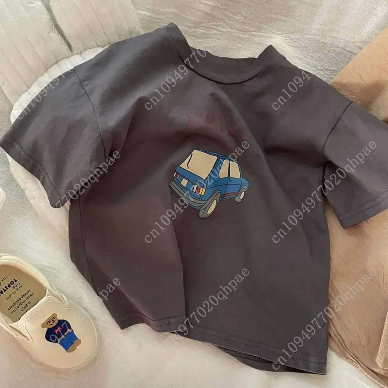 T-shirt a maniche corte imprimés de couleur unie, vêtements d'été pour garçons, amples et casual, collare, vêtements p