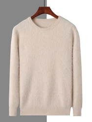 100%Mink Cashmere Men's Sweater Thick O-neck Pullover Long Sleeve Basic Smart Casual Clothes Soft Comfort Cashmere Knitwear Tops