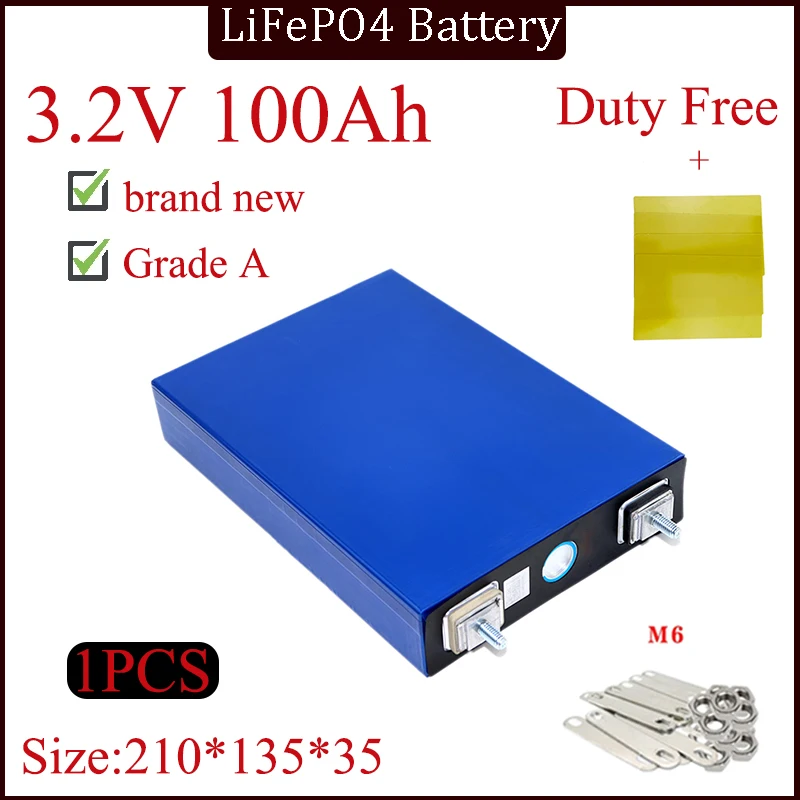 

1PCS New 3.2V LiFePO4 100Ah Battery, Lithium, Iron, Phosphate, 12V 24V 48V Golf Cart, Watches, Solar System, EU/US Tax Free DIY