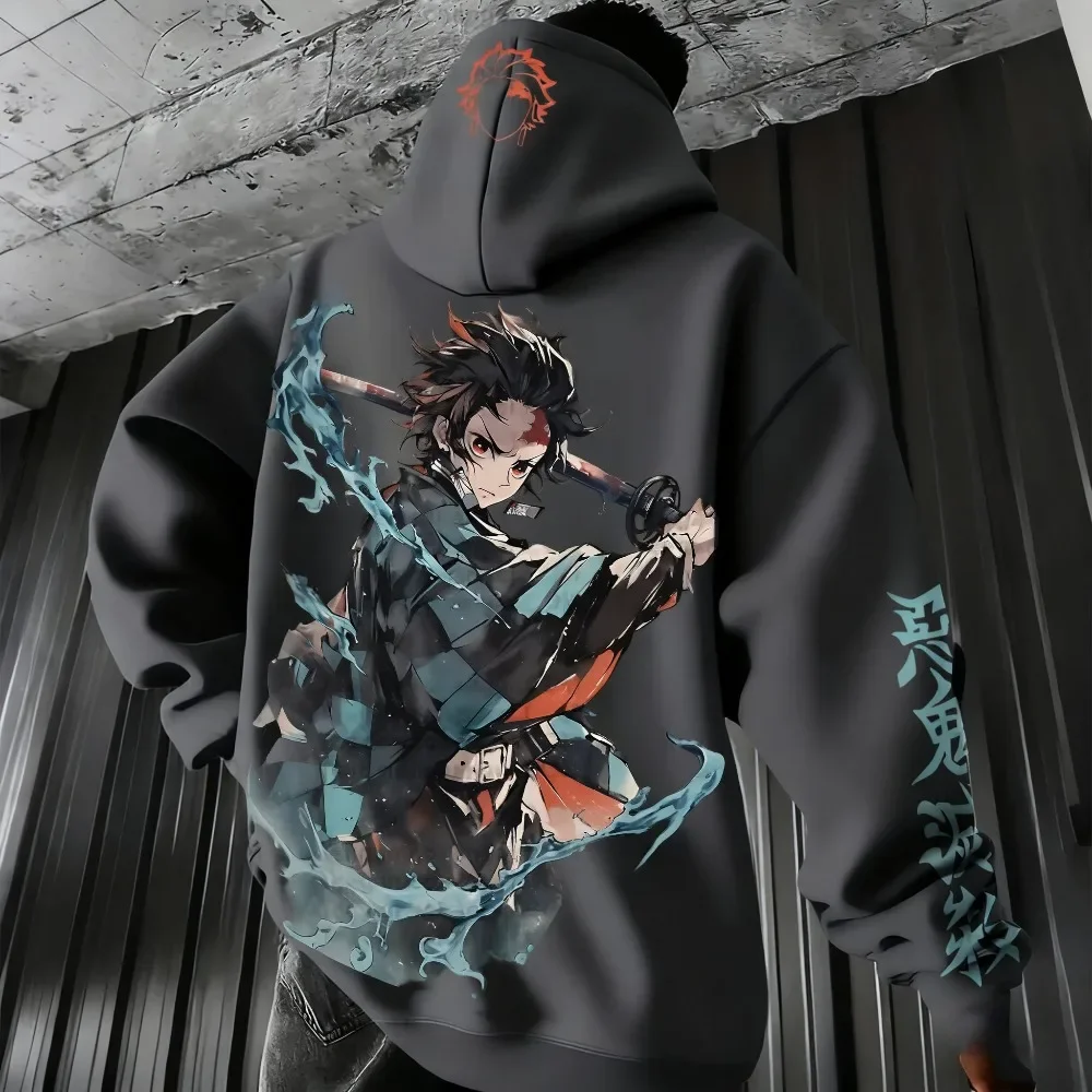 Demon Slayer Anime Men's and Women's Zipper Hoodie Autumn/Winter  Kamado Tanjirou Printed Casual Sports Sports Sweater Top