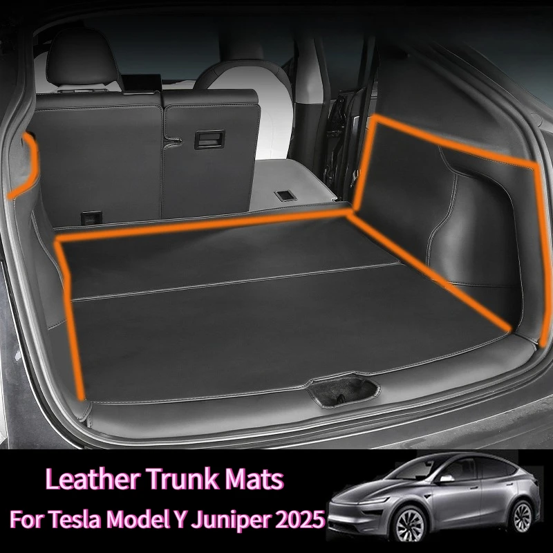 

For Tesla New Model Y Juniper 2025+ Leather Trunk Mats Car Trunk Both Sides Protective Pads All Weather Liner Pet Anti-kick Pad