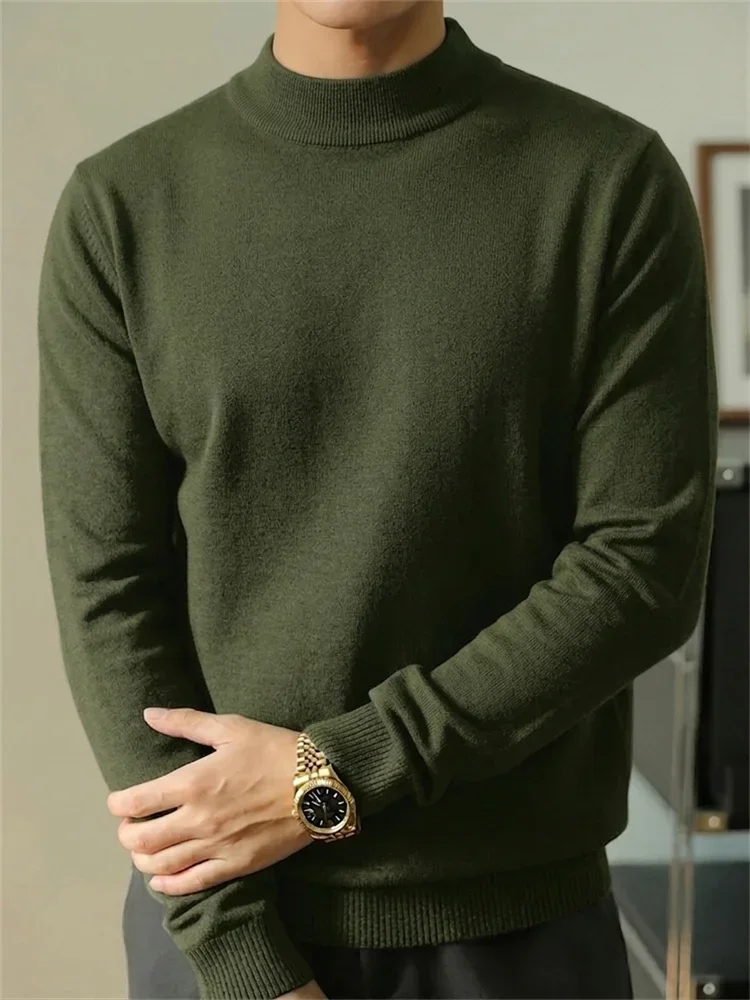 Herbst Herrenpullover Lässig Einfarbig Slim Fit Stehkragen Schlichter Stil Old Money Mode Herren Strickpullover Alltagskleidung – Detail 7