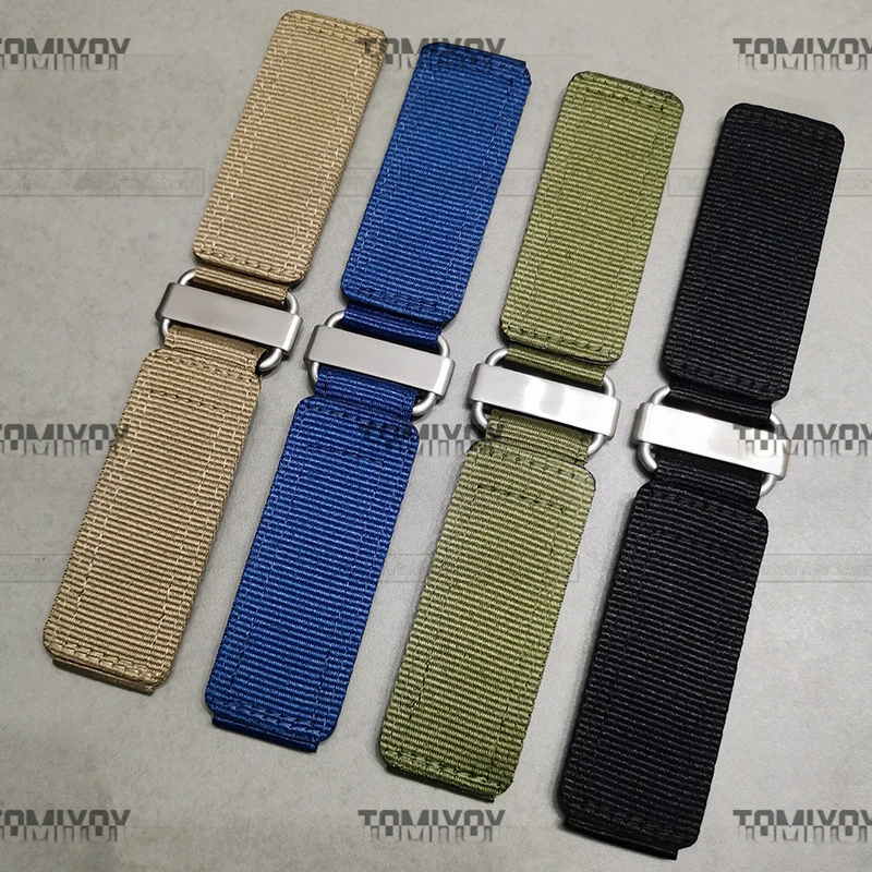 20 24MM Adjustable Length Magic Tape Green Khaki Blue Black Nylon Canvas Woven Watch Strap