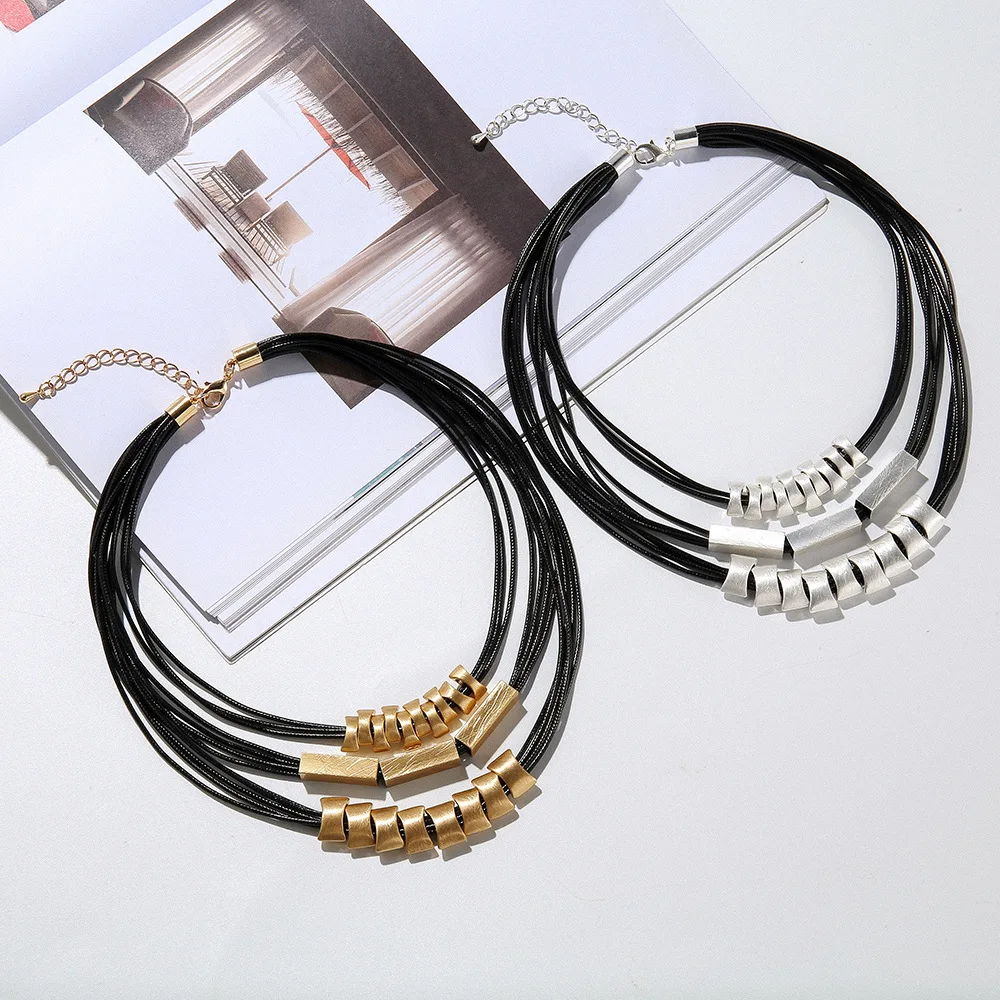 jewelry popular fashion European and American metal autumn and winter copper tube multi-layer collarbone wom
