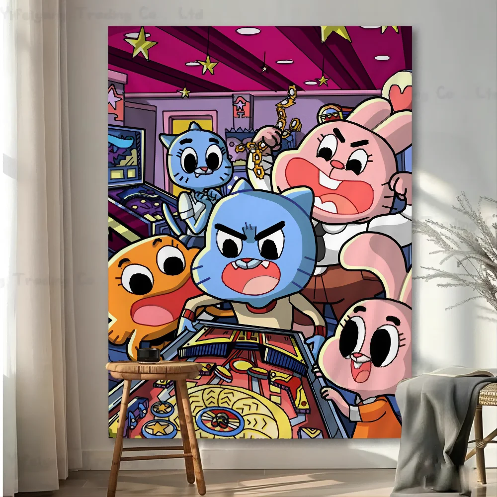 The Amazing Funny W-world Of Gumball Tapestry อะนิเมะ Tapestry Hippie ดอกไม้พรม Dorm Decor แขวนผนังตกแต่งบ้าน