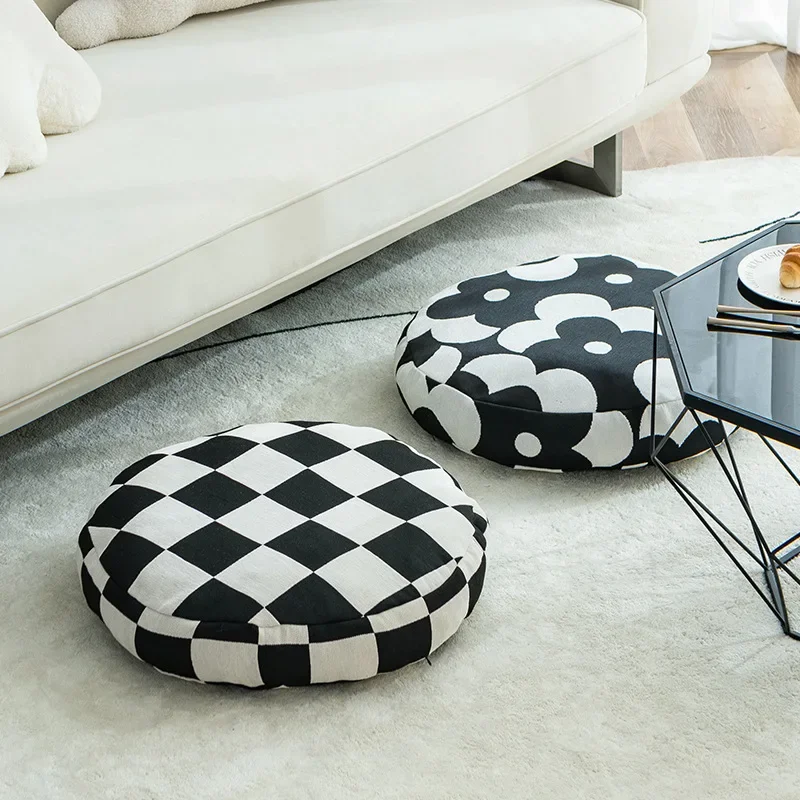 Inyahome Decorative Throw Seat Cushion Pillow Luxury Checkerboard Pattern Floor Cushion Pillow Tatami Prayer Mat Pouf Futon