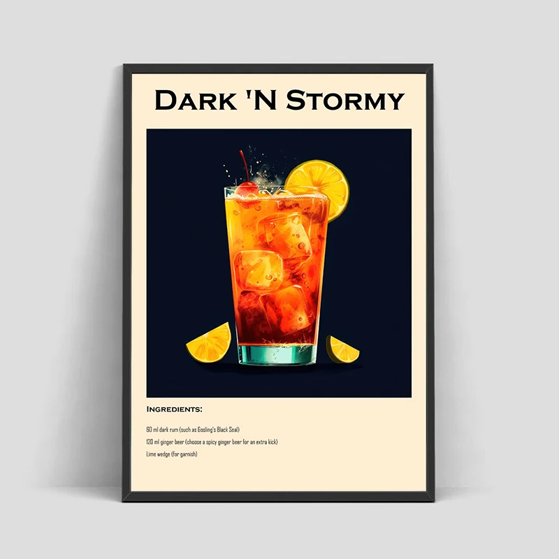 Old Fashioned Cocktail Drinks Negroni Mojito Posters Retro Aperol Spritz Canvas Prints Wall Art Painting Pictures Bar Kitchen view 2