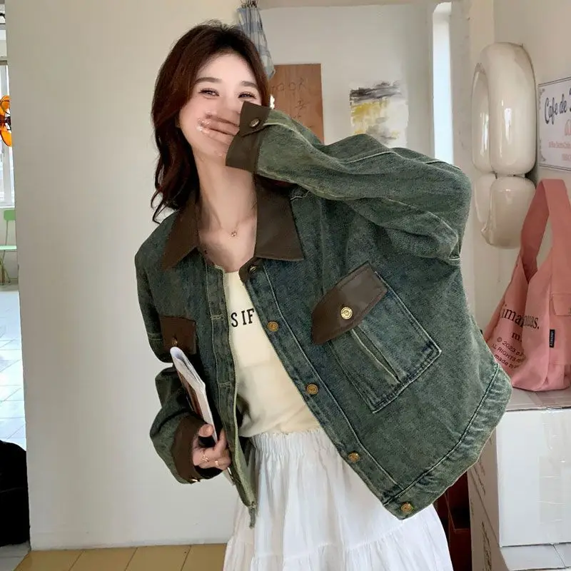 

Винтажная джинсовая короткая куртка для женщин, весенне-осеннее новое высококачественное пальто, женская супер красивая маленькая куртка, топ