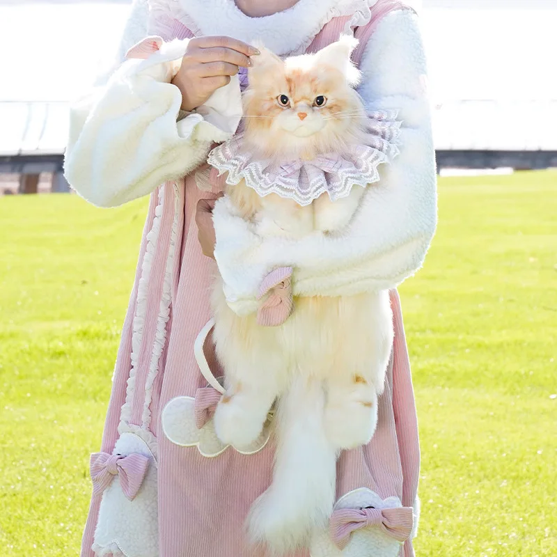 กระเป๋าเป้ตุ๊กตาแมวเมนคูนเหมือนจริง - ตุ๊กตาสัตว์ขนยาวเหมือนจริง ของเล่นสวมใส่ได้และเป็นของขวัญ