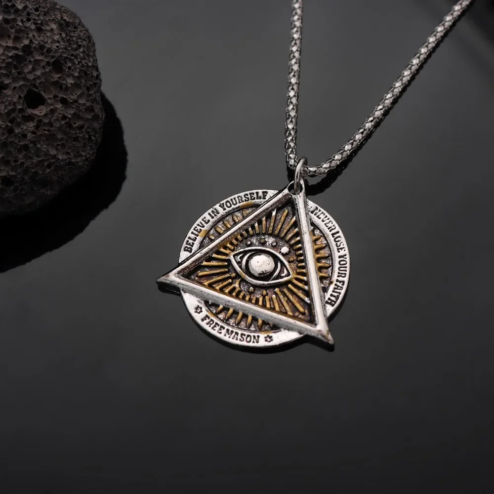 Trend Triangle AG Freemasonry God's Eye Pendant Charm Men's Necklace Fashion Hip Hop Punk Jewelry Accessories Party Gift Wholesa