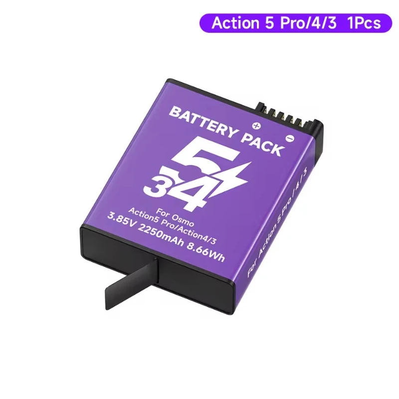 3.85V 2250mAh 8.66Wh Li-ion Replacement Battery for DJI Osmo Action 3 4 5 Pro 6 Osmo 360 Sports Camera with LCD Type C Charger