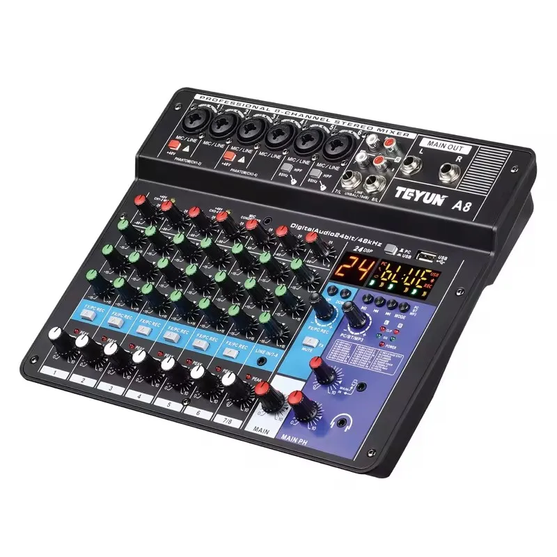 TEYUN 8-channel Professional Portable Mixer Sound Mixing Console Computer Input 48v Power Model Number Certification Origin Type