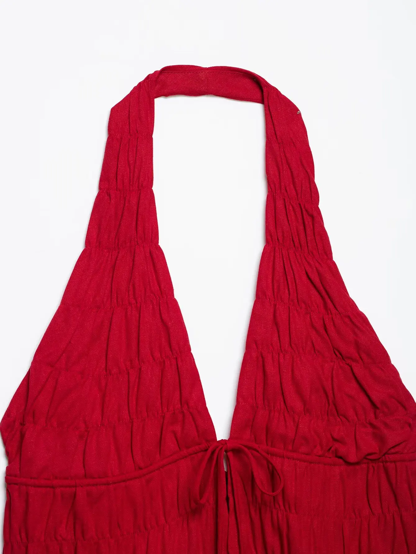 HH Elegantes Damen-Set in Rot, 2-teilig, mit Neckholder-Crop-Top und Stufenrock, Sommer-Outfit für Hochzeitsgäste und Urlaub – Detail 9