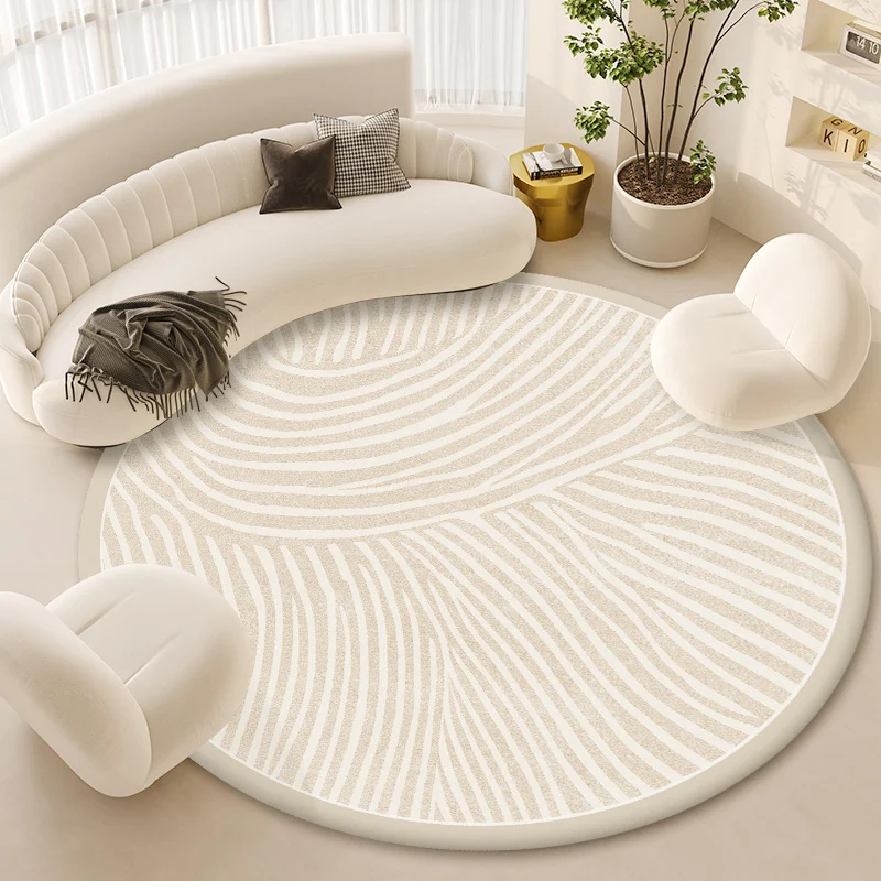 Round Large Area Striped Carpet Bedroom Anti Fouling High End Light Luxury Style Carpets 2024 New Cream Style Anti Slip Carpet