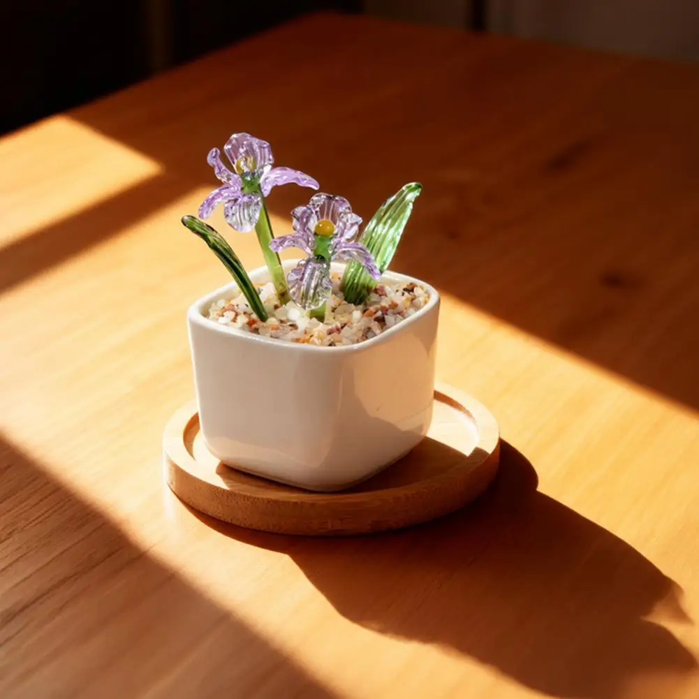 No Maintenance Plant Glazed Potted Plants Mini Succulents Decor Glass Artificial Greenery with Stable Base Faux Flower for Desk