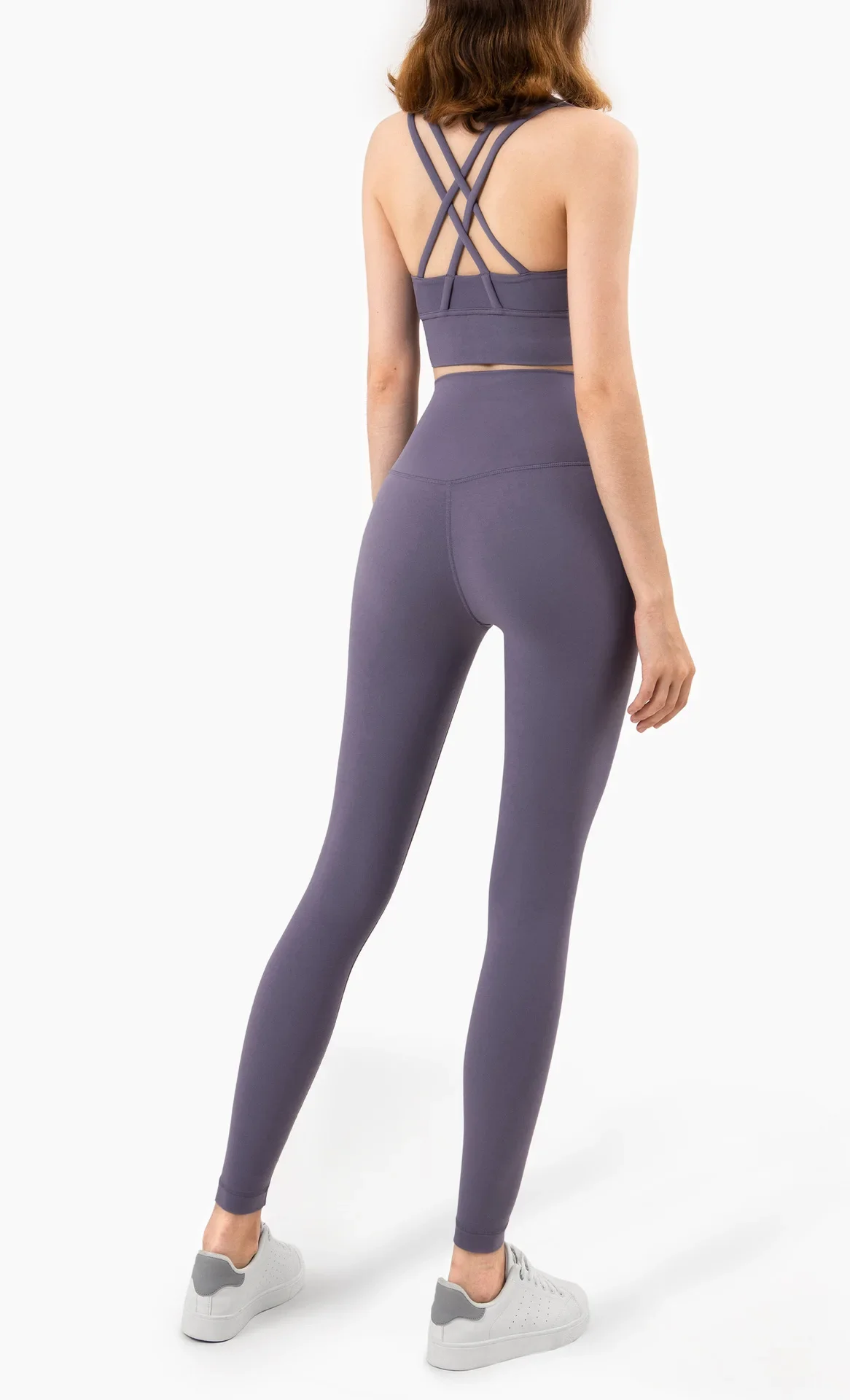 Damen Zweiteiliger Yoga-Anzug in Unifarbe, Hochintensiver Rückenfreier Yoga-BH, Hochgeschnittene Hüftlift-Leggings, Lauf- und Trainingsset – Detail 27