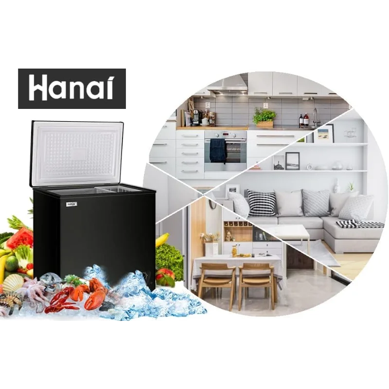 5.0 قدم مكعب، فريزر عميق للصدر، مجمدات مدمجة مع ترموستات قابل للتعديل، تبريد ضاغط الباب المفتوح