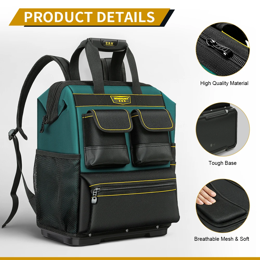 حقيبة ظهر للأدوات بجيوب متعددة، قاعدة مطاطية ذات سعة كبيرة، مقاومة للاهتراء ومتينة، حقيبة ظهر لتخزين الأدوات متعددة الوظائف #6