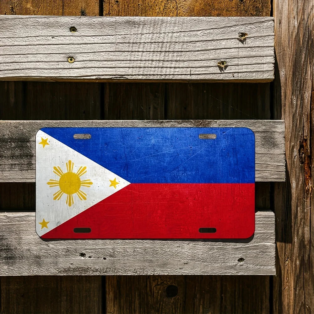Vintage Philippine Flag Metal Wall Tag - Retro Aluminum Home, Bar, Cafe & Restaurant Decor () - Rustic Wall Art with Sunburst Em