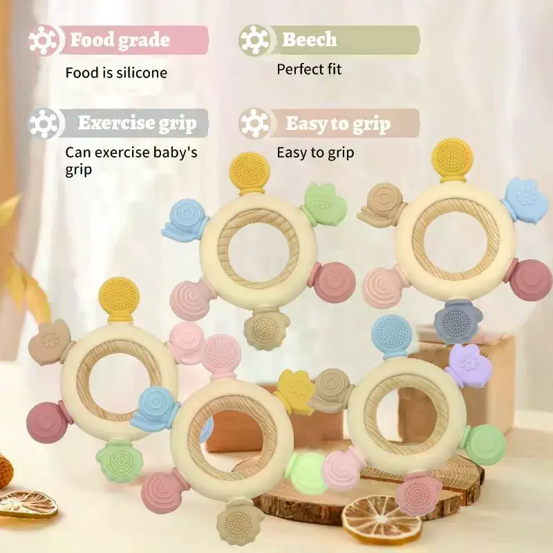 1개 아기 실리콘 치발기 러더 모양 나무 링 치발기 BPA 프리 실리콘 어린이 용품 유아 감각 발달 씹기 장난감 선물